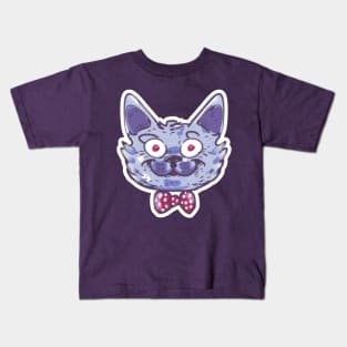 funny cat head with bow tie cartoon halftone dots Kids T-Shirt